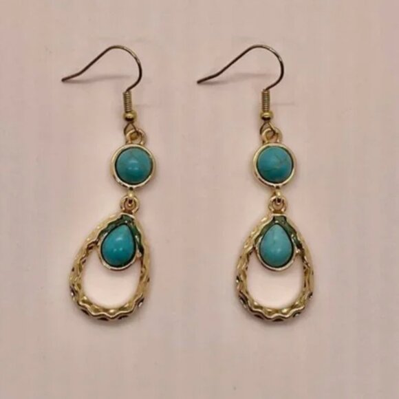 ⭐️❤️ FREE Abstract Turquoise Outline Drop Round Chic Faux Glam Hipster Earrings - Picture 6 of 8